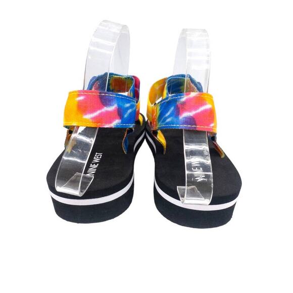 Nine West Camping Platform Sandals Rainbow Tie Dye Women's size 9 Colorful - Picture 4 of 7
